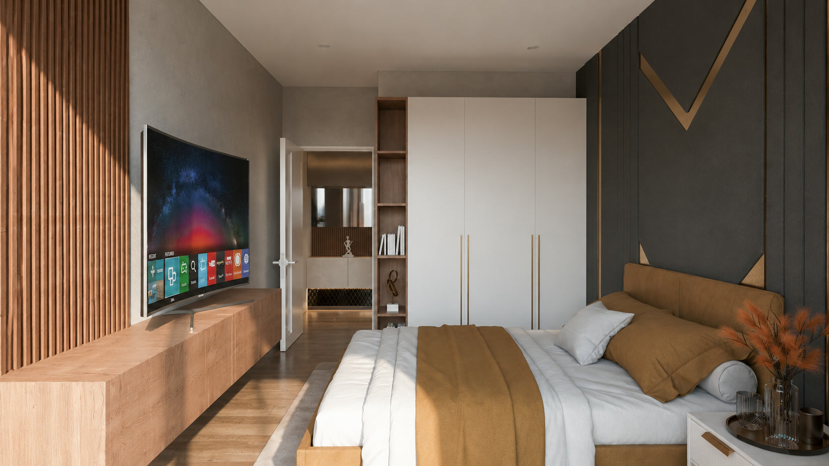 Apartament A1 The Icon Mamaia Nord, dormitor amenajat pentru apartament de vacanta sau investitie