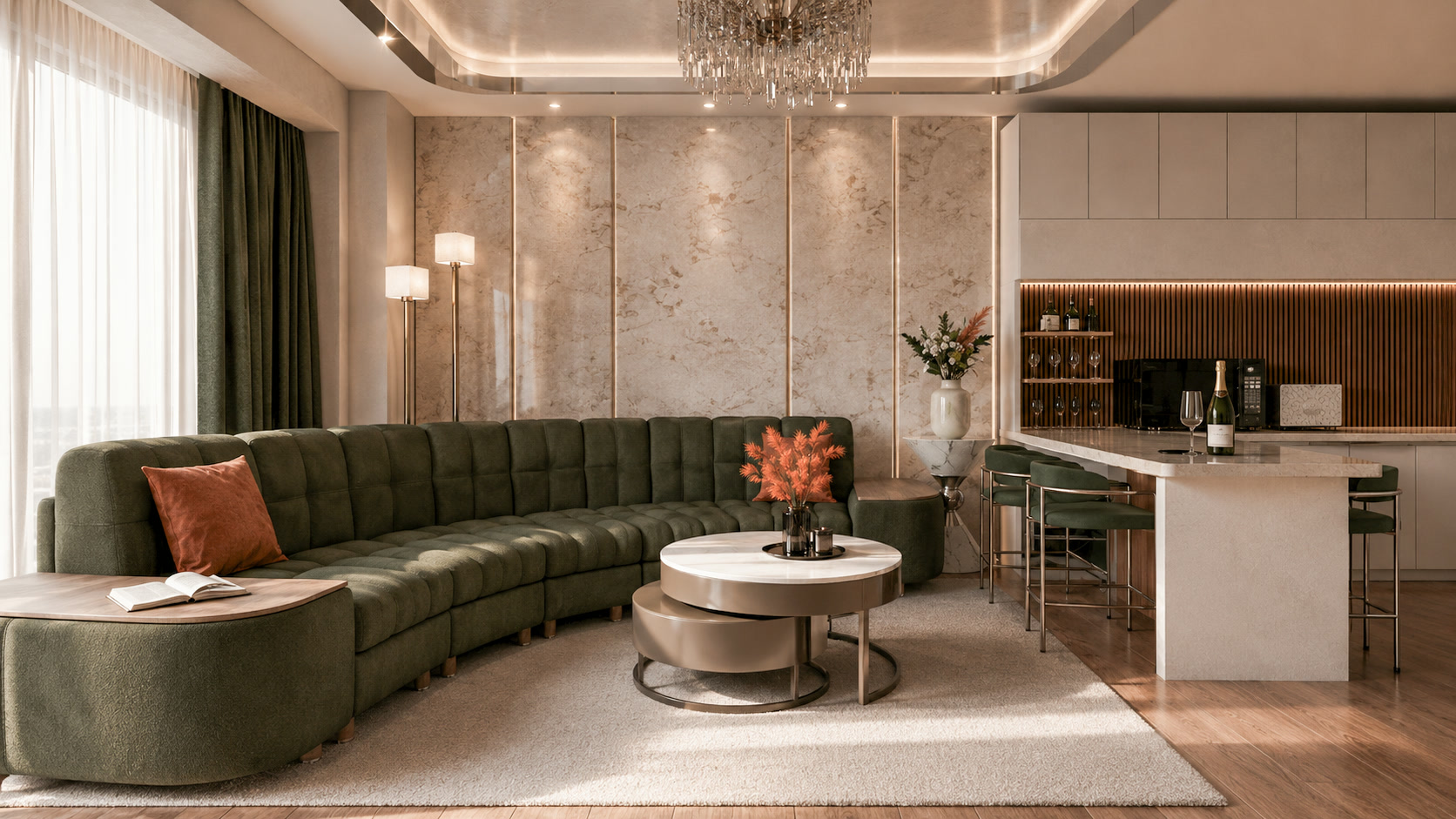 Apartament A1 The Icon Mamaia Nord, living cu zona de relaxare pentru apartament de vacanta sau investitie