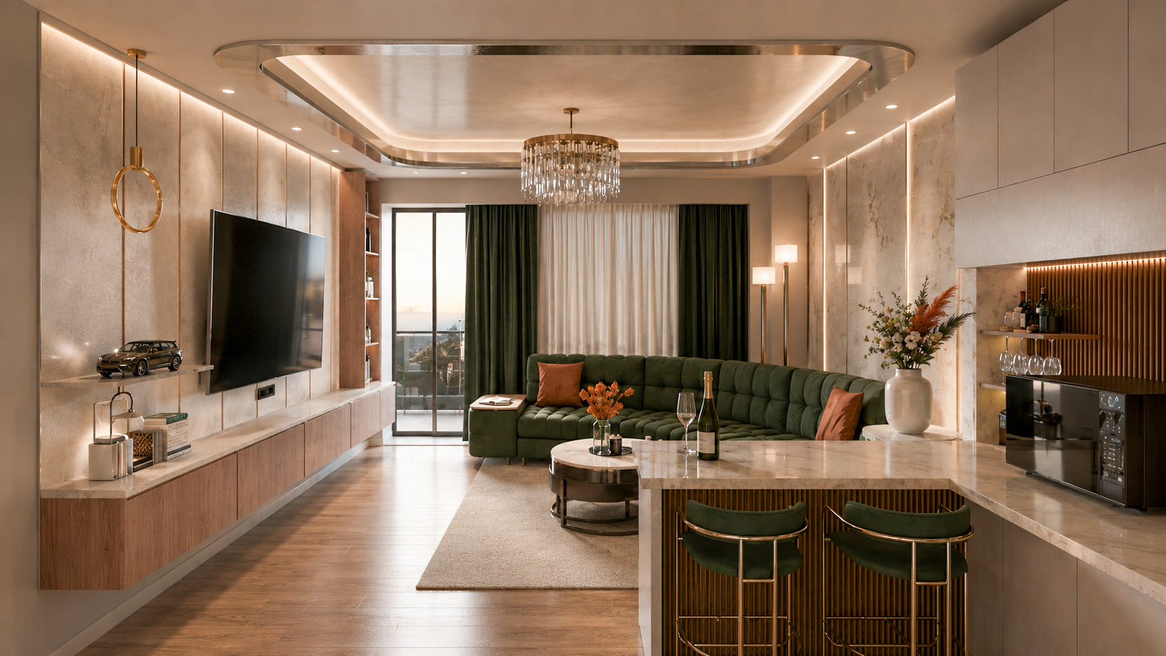 Apartament A1 The Icon Mamaia Nord, living cu zona de relaxare pentru apartament de vacanta sau investitie