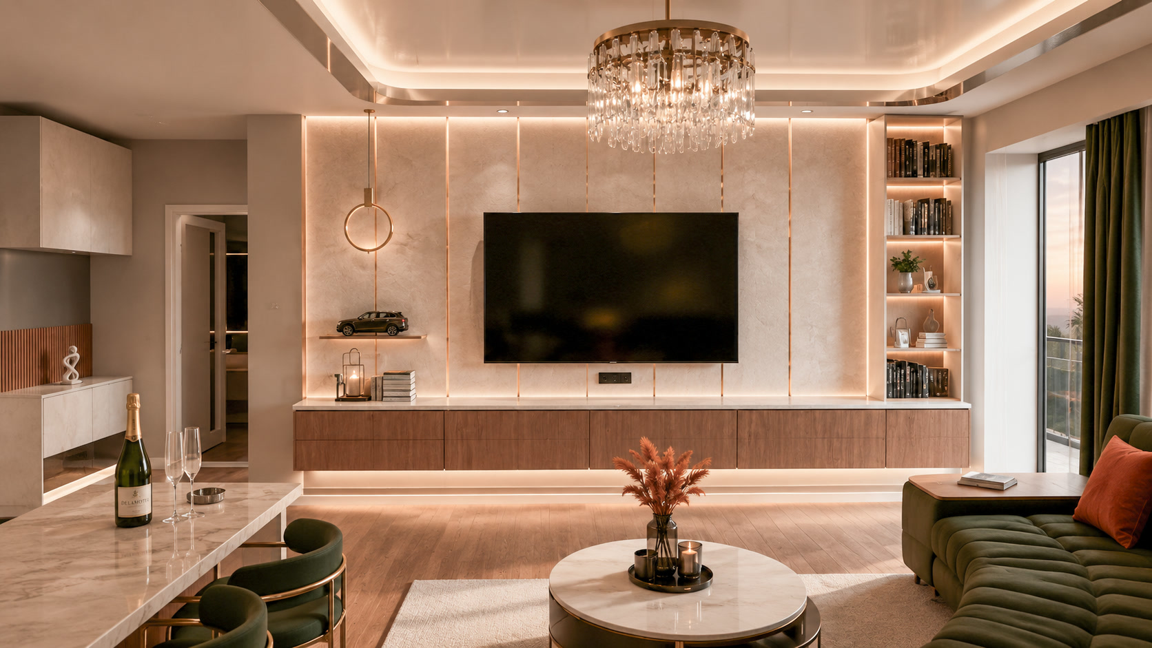 Apartament A1 The Icon Mamaia Nord, living cu zona de relaxare pentru apartament de vacanta sau investitie