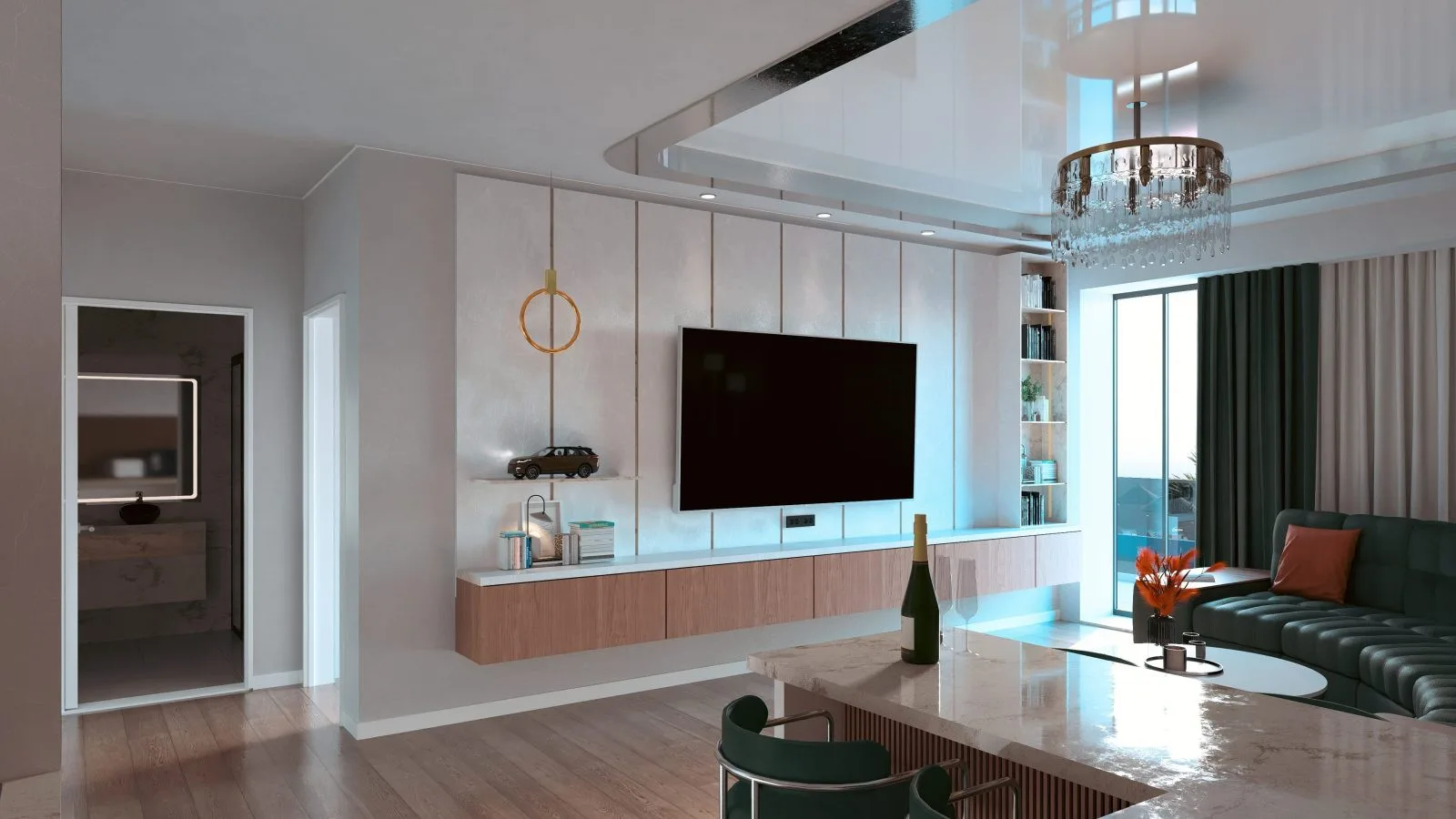 Apartament A1 The Icon Mamaia Nord, living cu zona de relaxare pentru apartament de vacanta sau investitie
