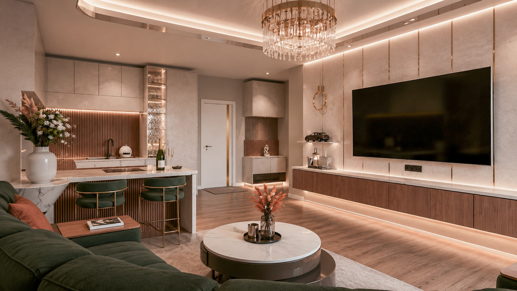 Apartament A1 The Icon Mamaia Nord, living cu zona de relaxare pentru apartament de vacanta sau investitie