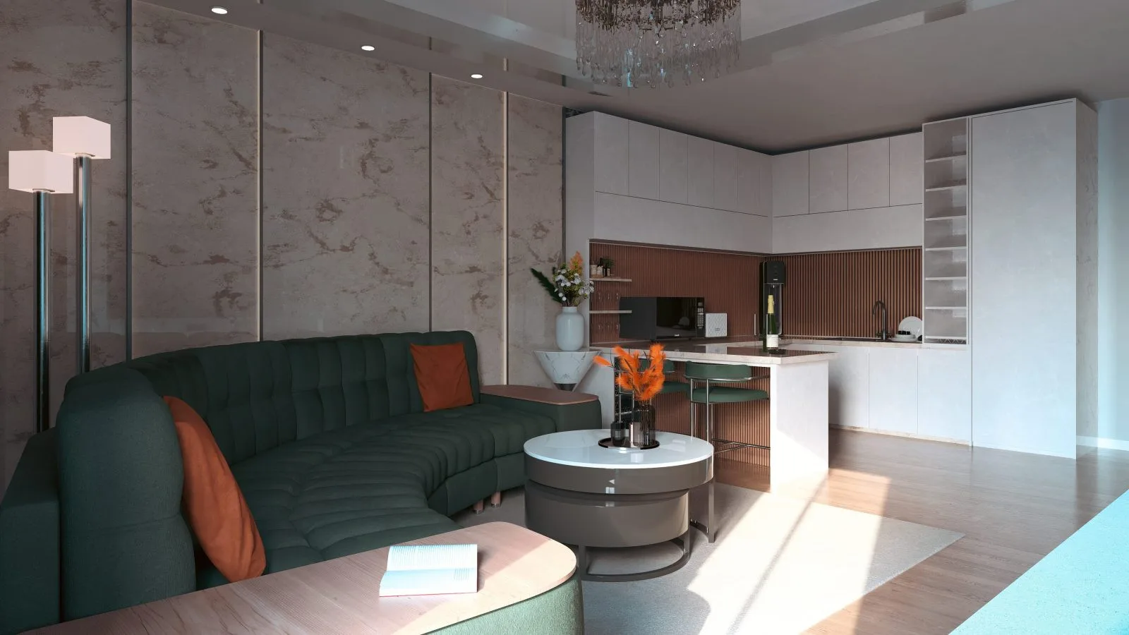 Apartament A1 The Icon Mamaia Nord, living cu zona de relaxare pentru apartament de vacanta sau investitie