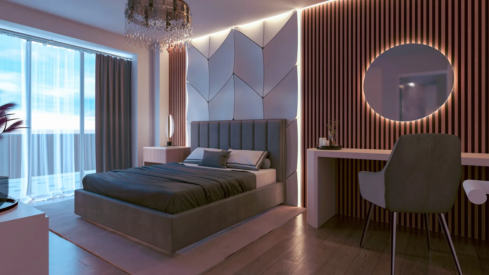 Apartament A2 The Icon Mamaia Nord, dormitor amenajat pentru apartament de vacanta sau investitie