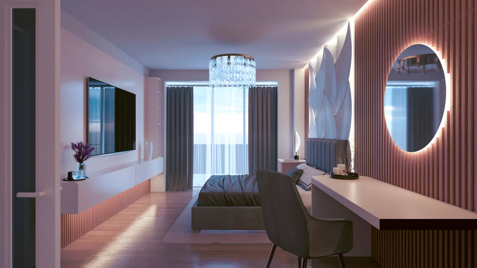 Apartament A2 The Icon Mamaia Nord, dormitor amenajat pentru apartament de vacanta sau investitie