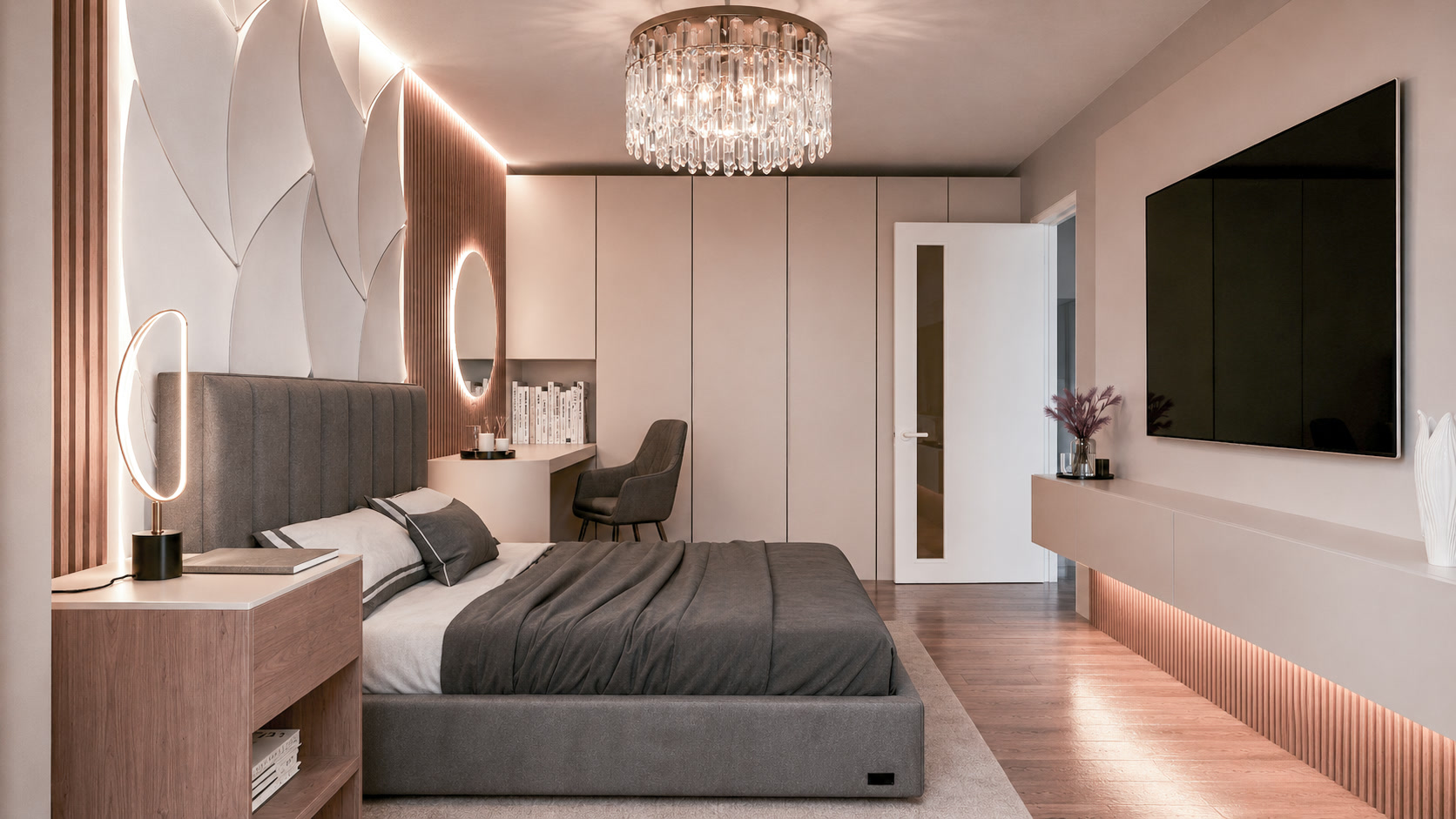 Apartament A2 The Icon Mamaia Nord, dormitor amenajat pentru apartament de vacanta sau investitie