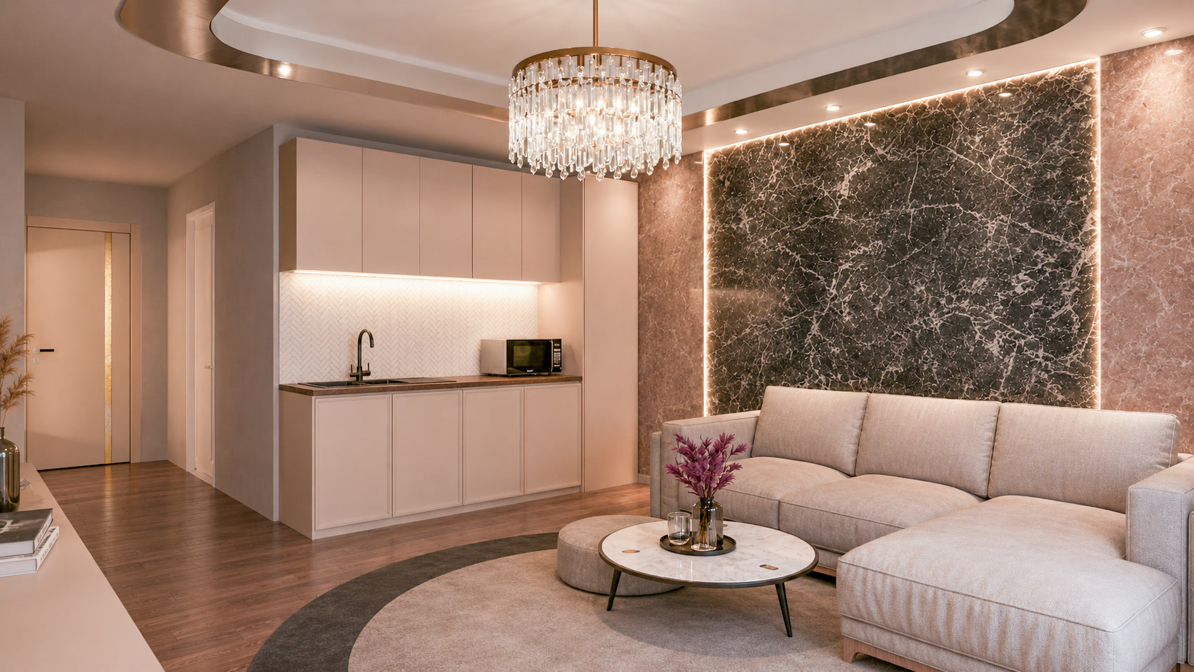 Apartament A2 The Icon Mamaia Nord, living cu zona de relaxare pentru apartament de vacanta sau investitie