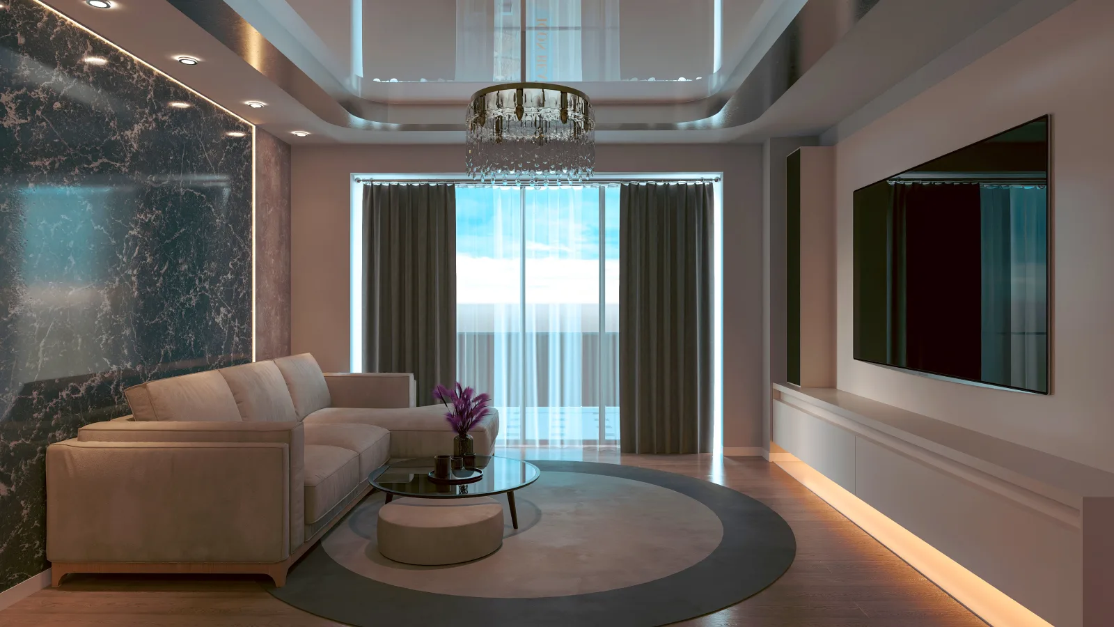 Apartament A2 The Icon Mamaia Nord, living cu zona de relaxare pentru apartament de vacanta sau investitie