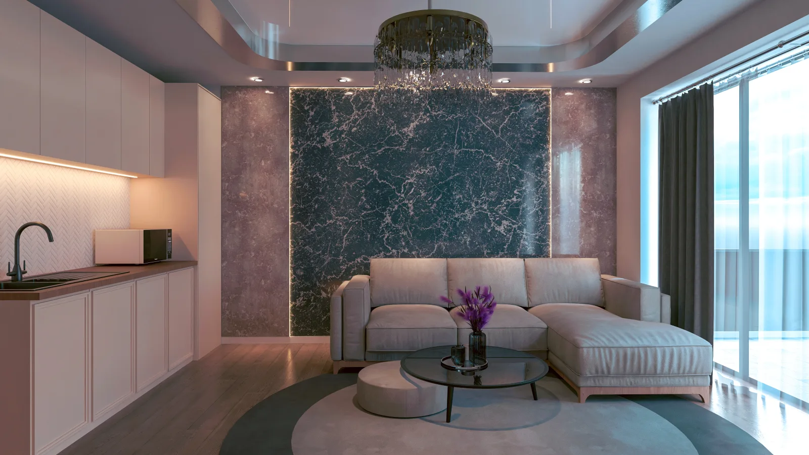 Apartament A2 The Icon Mamaia Nord, living cu zona de relaxare pentru apartament de vacanta sau investitie