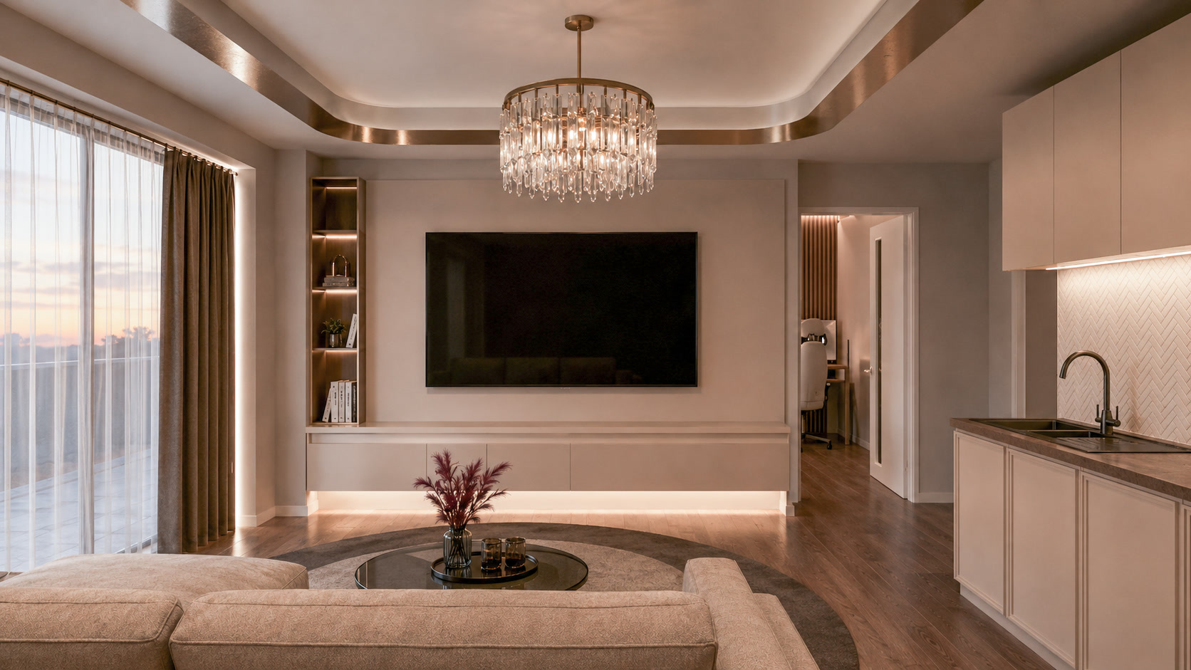 Apartament A2 The Icon Mamaia Nord, living cu zona de relaxare pentru apartament de vacanta sau investitie