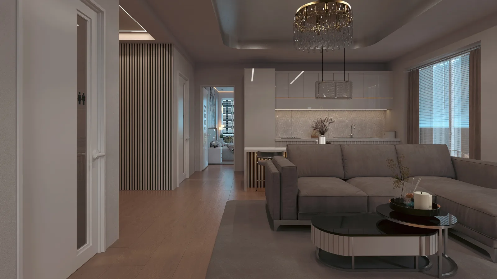 Apartament A3 The Icon Mamaia Nord, living cu zona de relaxare pentru apartament de vacanta sau investitie
