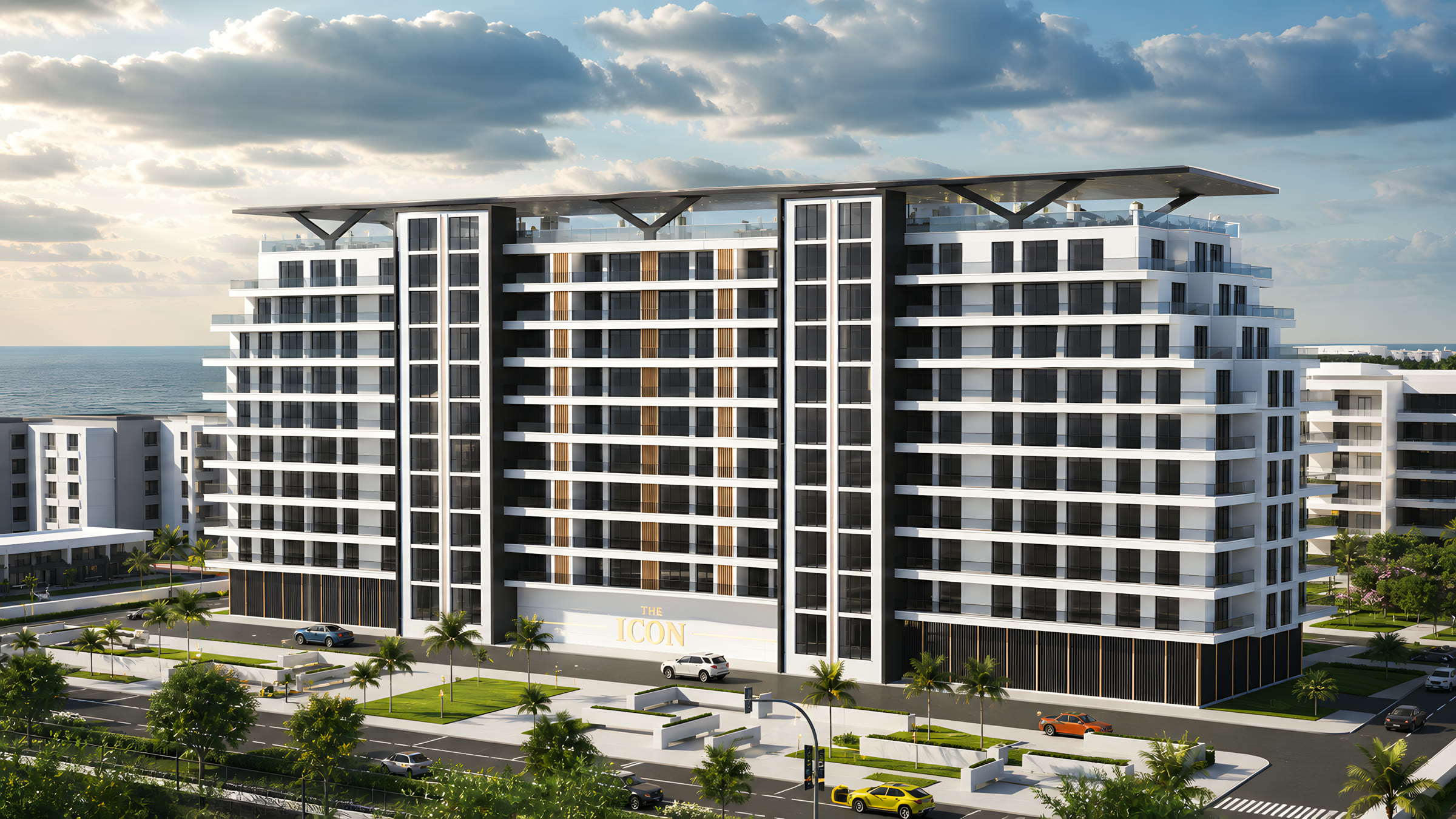 The Icon Mamaia Nord — bloc principal fațadă frontală, arhitectură contemporană