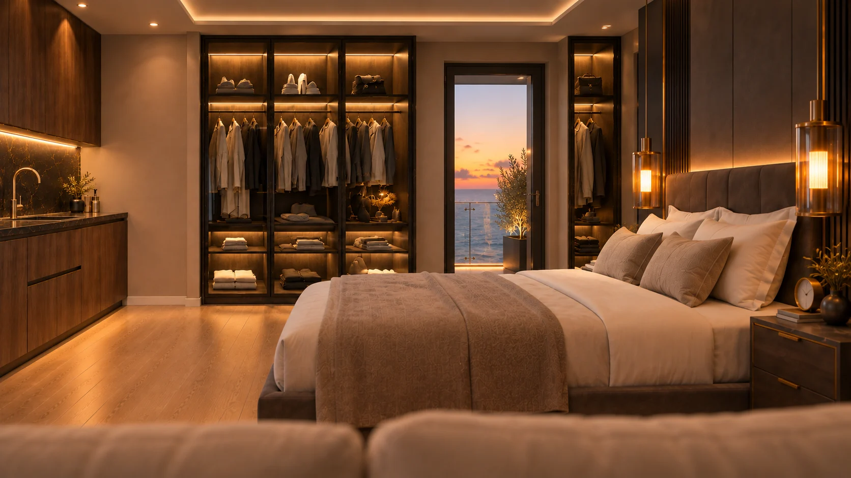 Studio The Icon Mamaia Nord, chicineta moderna integrata functional si zona de dining, randare de lux