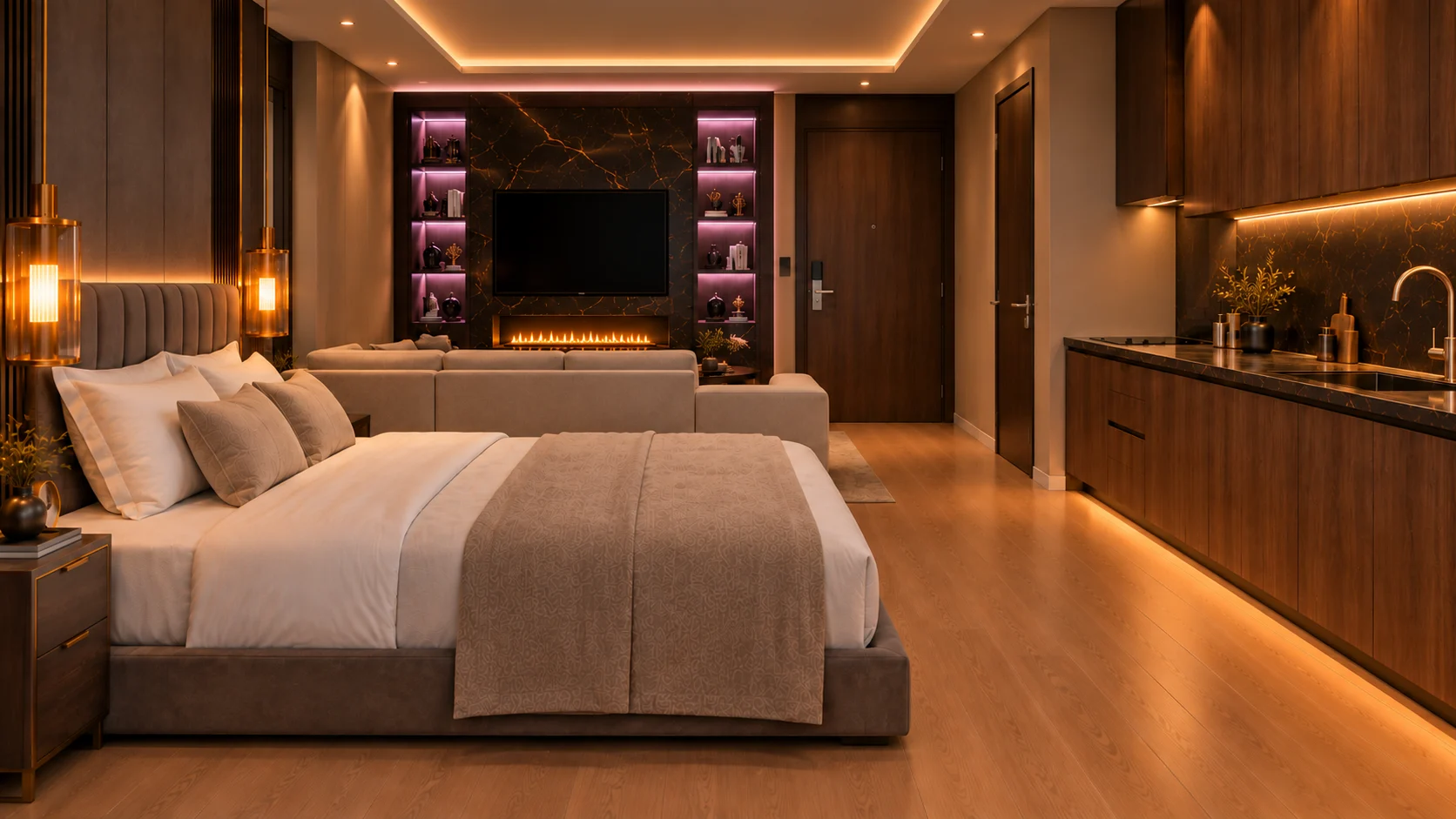 Studio The Icon Mamaia Nord, zona de dining generoasa cu vitraje mari, randare de lux