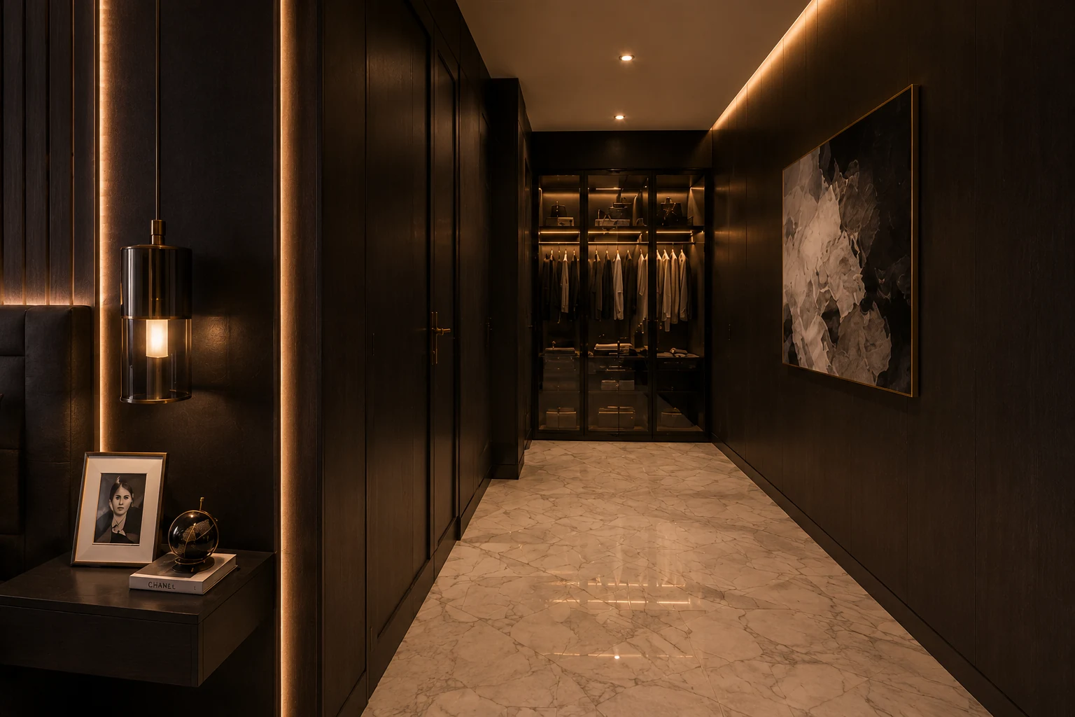 Studio The Icon Mamaia Nord, dormitor si zona de dressing, randare interioara Unreal Engine
