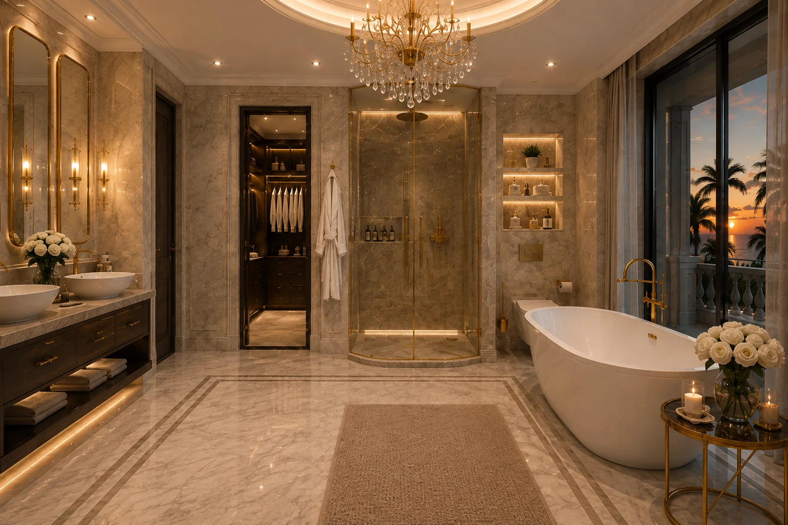 Apartament A2 The Icon Mamaia Nord, baie cu cada si zona de dressing, randare interioara Unreal Engine