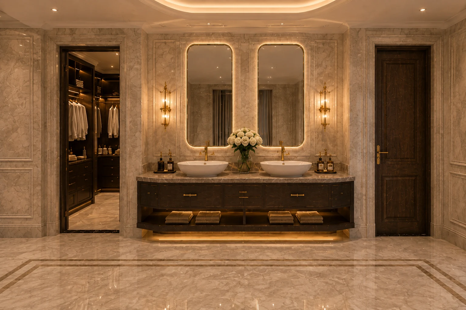 Apartament A2 The Icon Mamaia Nord, baie cu zona de lavoare duble, randare interioara Unreal Engine