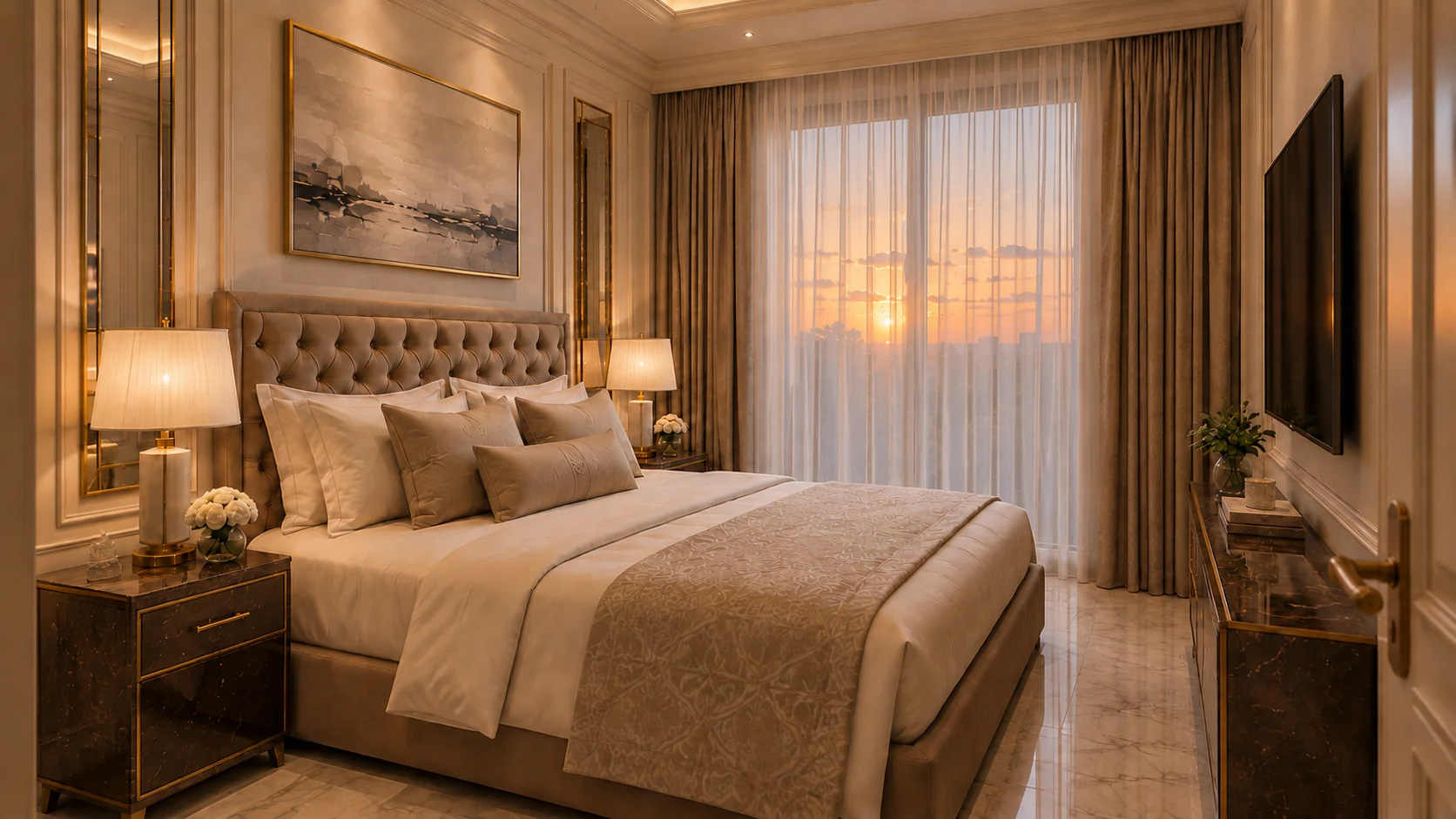 Apartament 2 camere The Icon Mamaia Nord, al doilea dormitor ideal pentru oaspeti sau birou, randare de lux