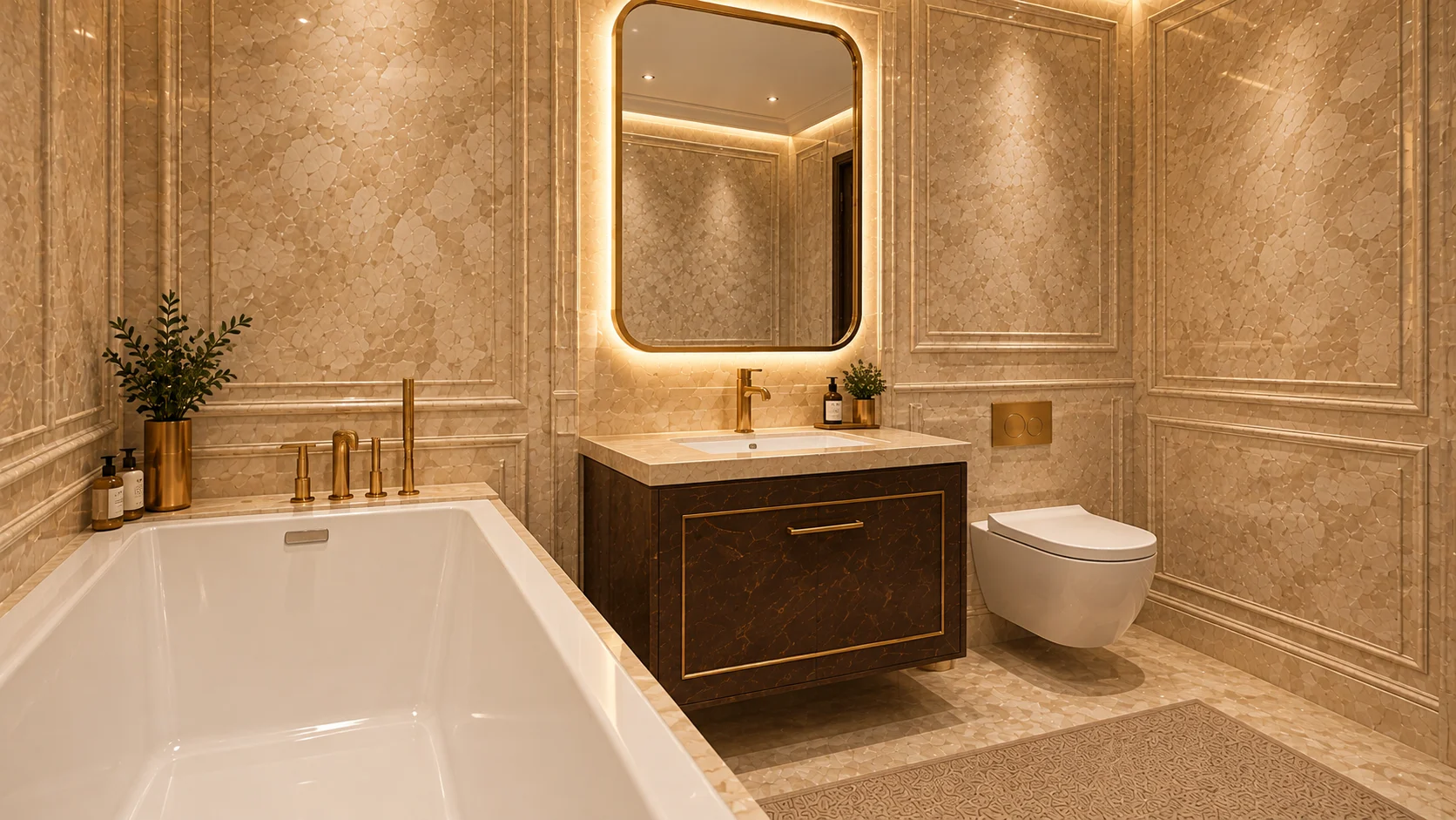 Apartament 2 camere The Icon Mamaia Nord, baie secundara cu dus walk-in vitrat, randare de lux