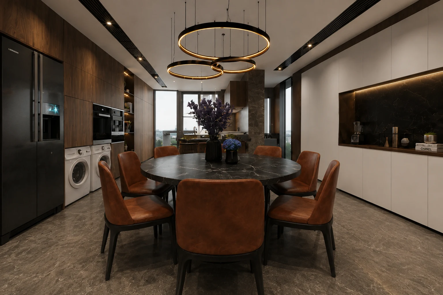 Apartament A3 The Icon Mamaia Nord, bucatarie integrata si zona de dining, randare interioara Unreal Engine