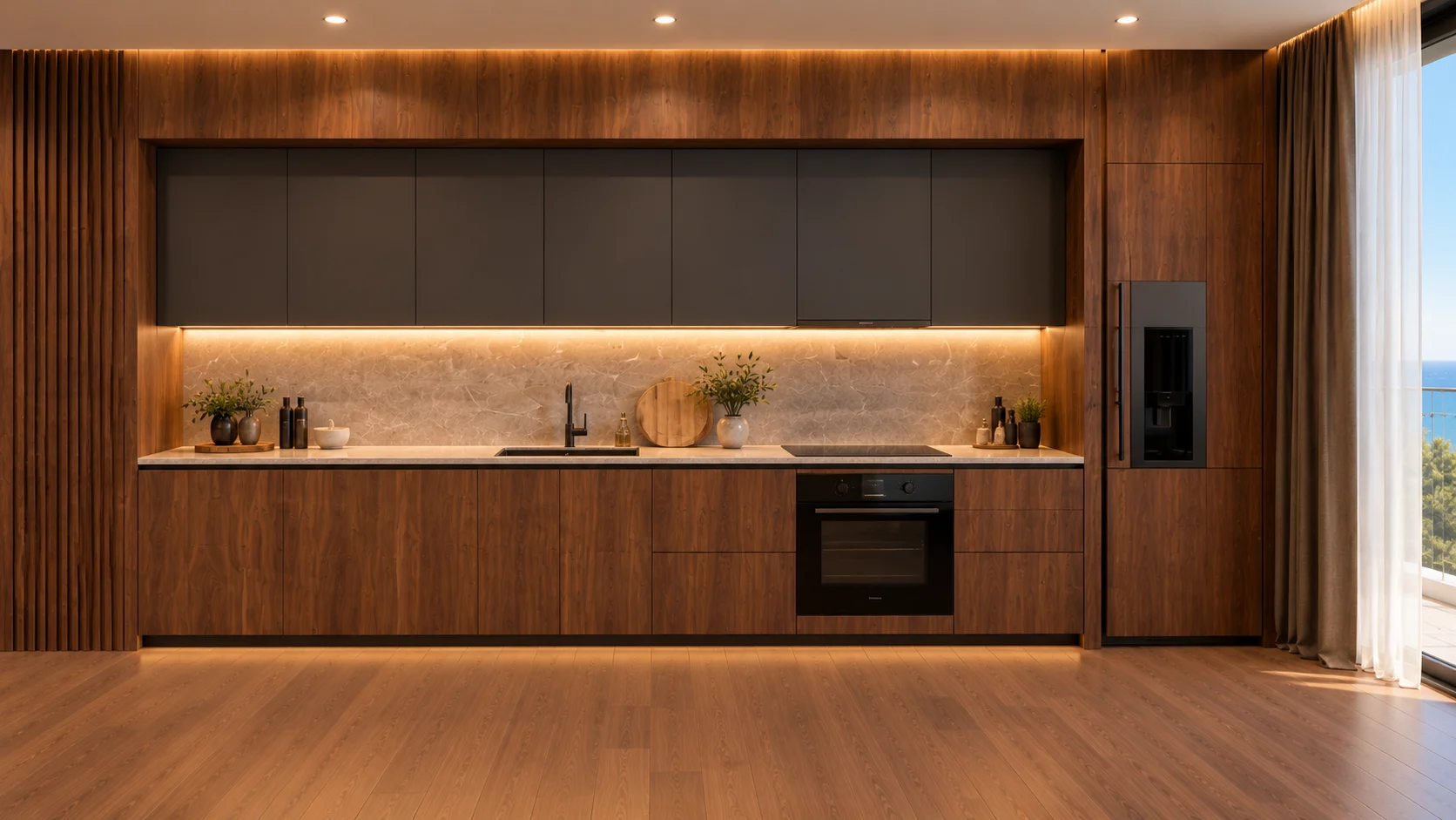 Apartament 3 camere The Icon Mamaia Nord, al doilea dormitor spatios cu acces pe balcon si lumina naturala, randare de lux