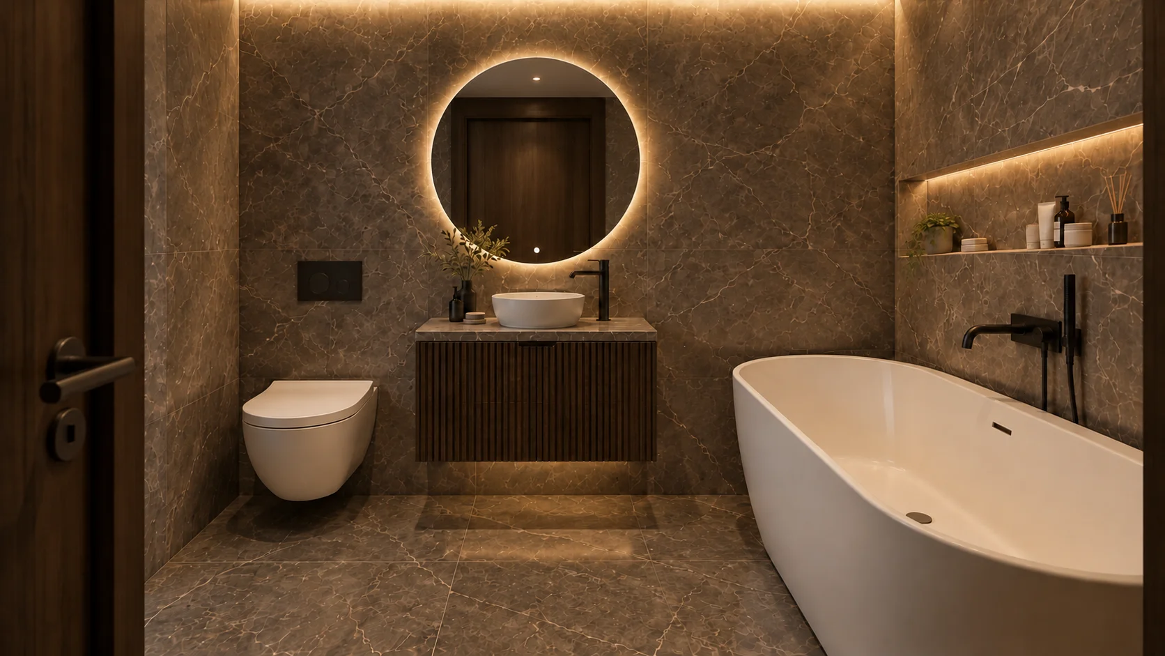 Apartament 3 camere The Icon Mamaia Nord, baie secundara complet utilata cu finisaje din marmura, randare de lux