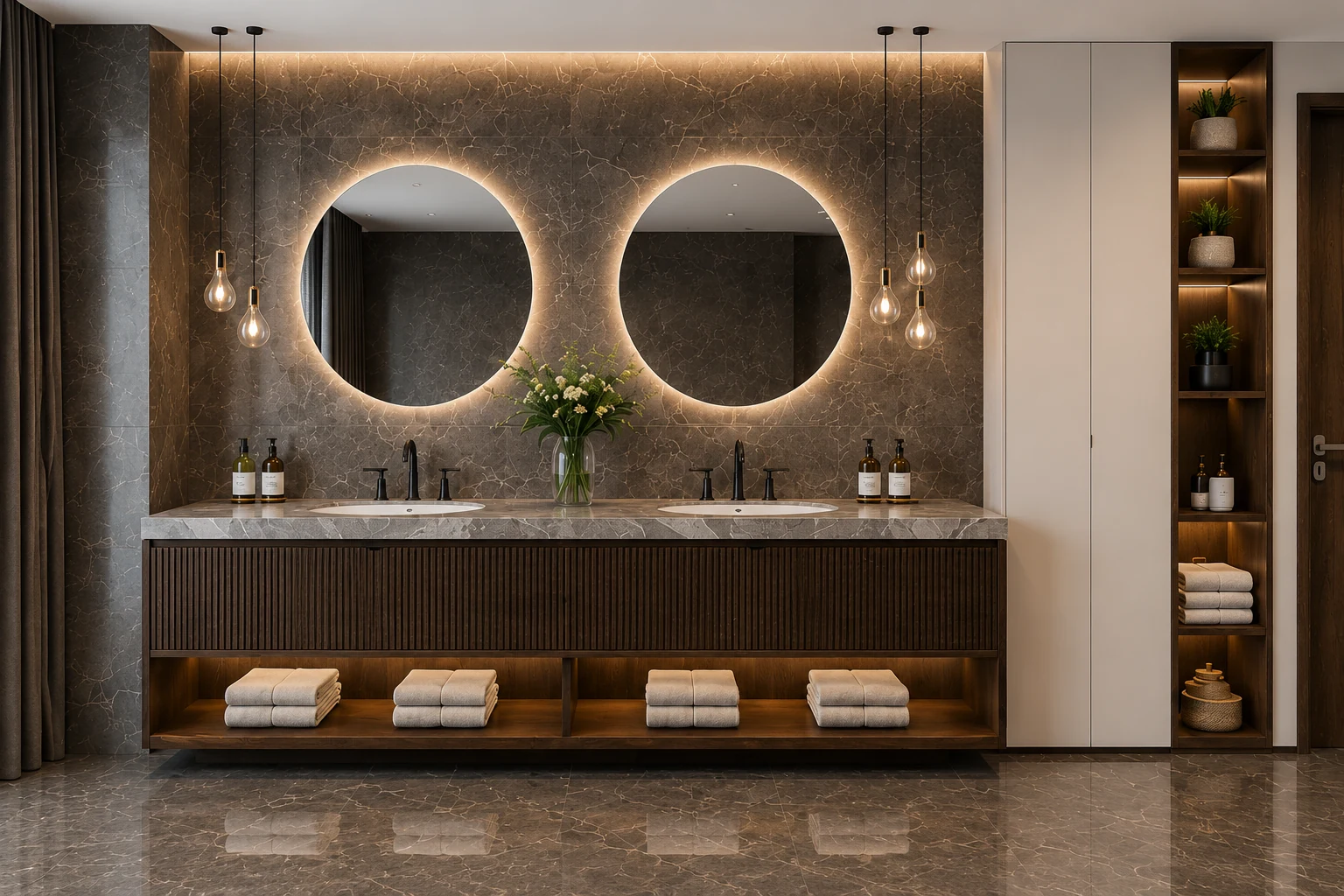 Apartament A3 The Icon Mamaia Nord, baie cu zona de lavoare, randare interioara Unreal Engine