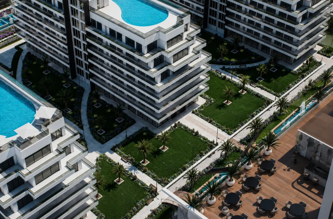 The Icon Mamaia Nord, vedere de ansamblu dinspre mare, randare exterioara Unreal Engine 14