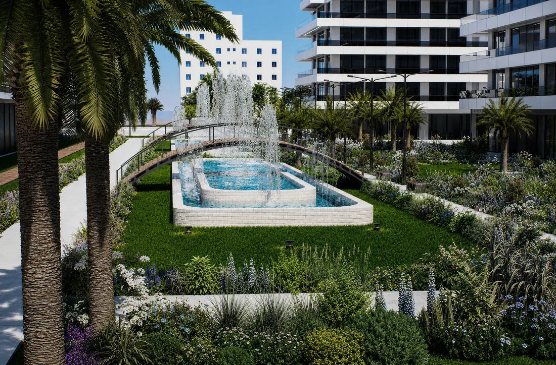 The Icon Mamaia Nord, curtea interioara si fantanile arteziene, randare exterioara Unreal Engine 33
