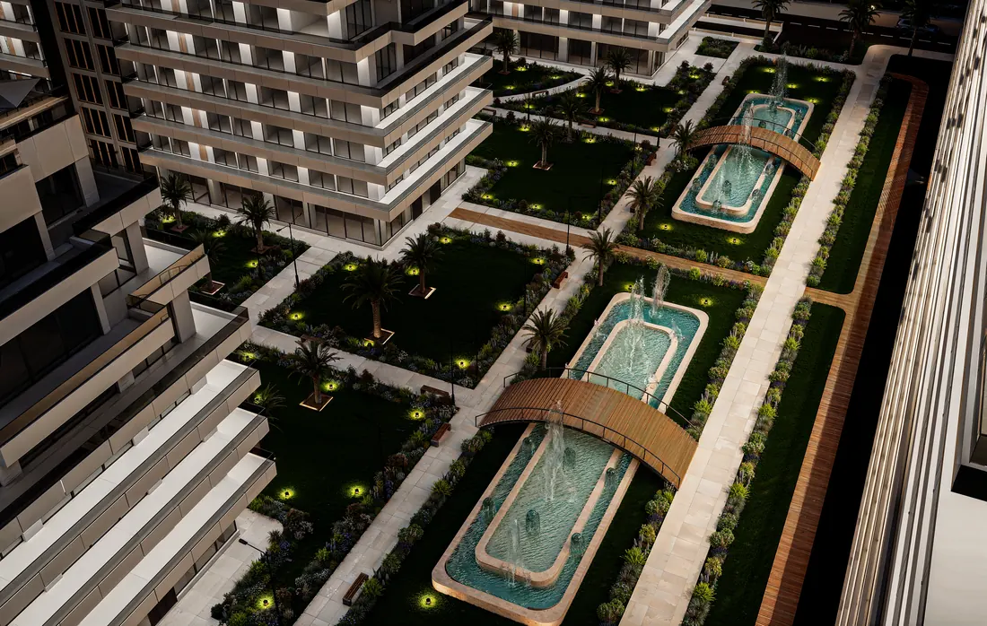 The Icon Mamaia Nord, curtea interioara si fantanile arteziene, randare exterioara Unreal Engine 60