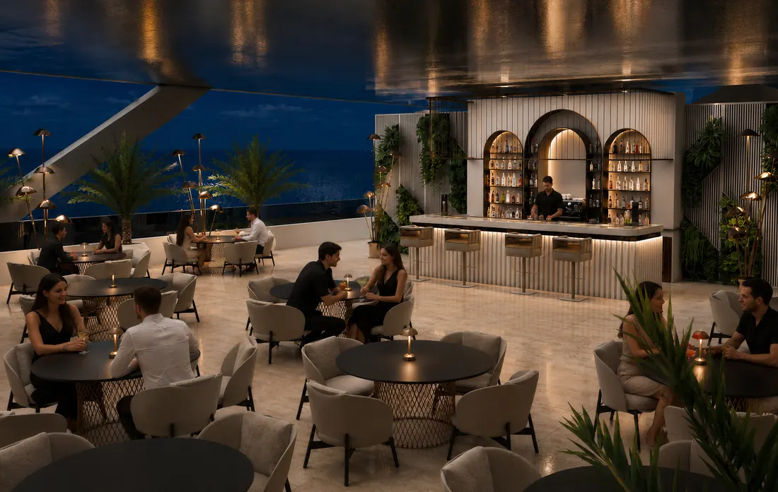 The Icon Mamaia Nord, terasa rooftop si zonele de lounge, randare exterioara Unreal Engine 39