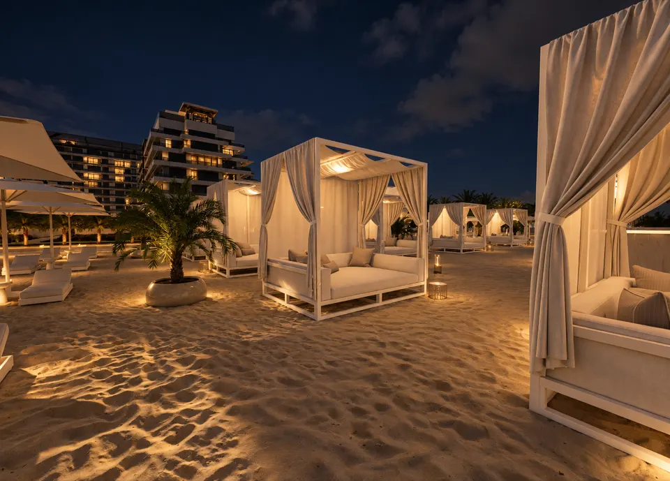 The Icon Mamaia Nord iluminat nocturn pe prima linie la mare, randare noapte perspectiva 05