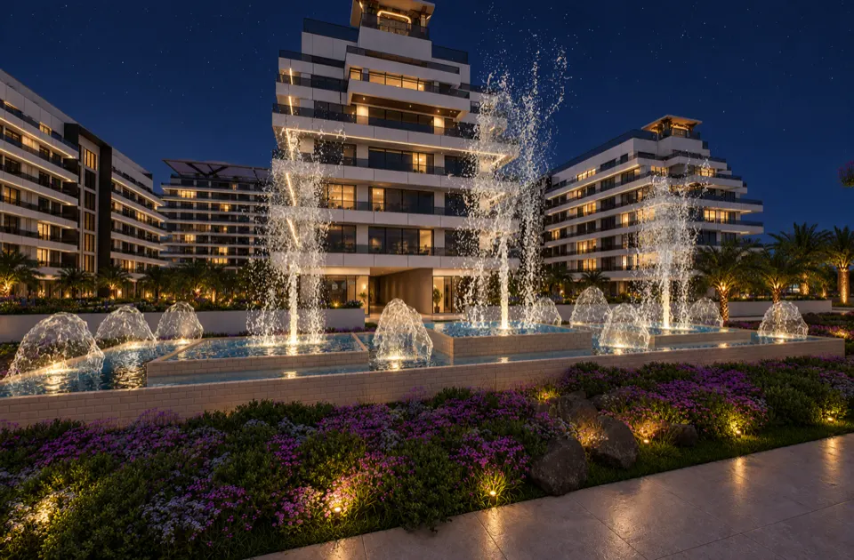 The Icon Mamaia Nord iluminat nocturn pe prima linie la mare, randare noapte perspectiva 07