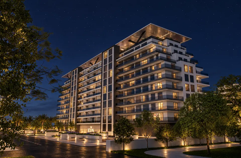 The Icon Mamaia Nord iluminat nocturn pe prima linie la mare, randare noapte perspectiva 10