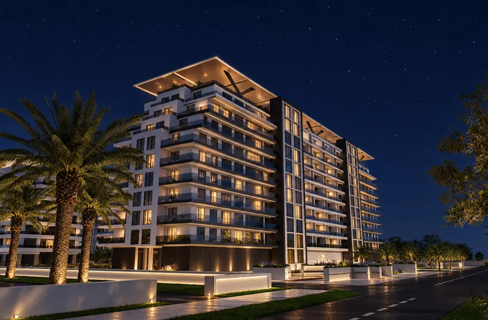 The Icon Mamaia Nord iluminat nocturn pe prima linie la mare, randare noapte perspectiva 12