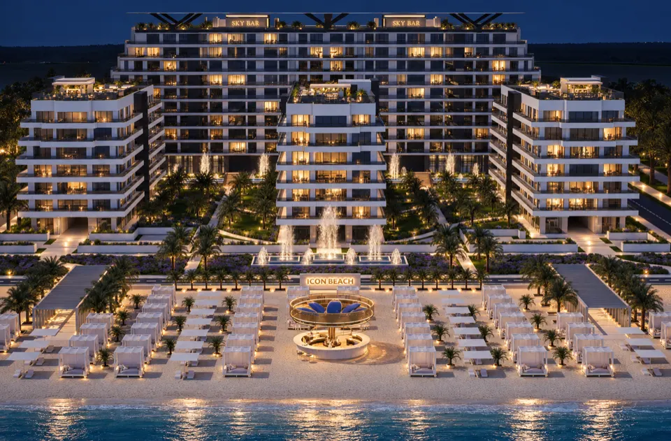 The Icon Mamaia Nord iluminat nocturn pe prima linie la mare, randare noapte perspectiva 15