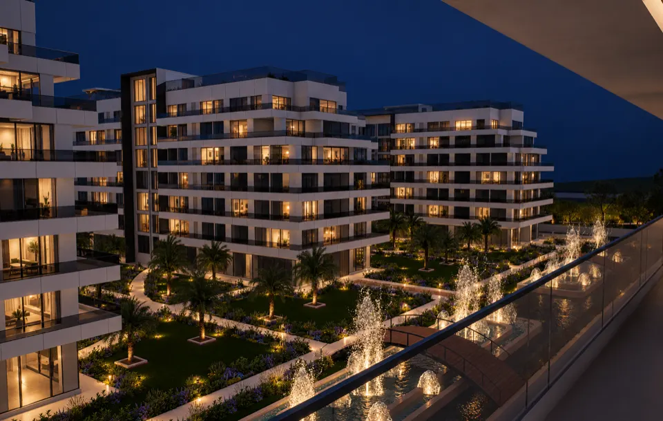 The Icon Mamaia Nord iluminat nocturn pe prima linie la mare, randare noapte perspectiva 16