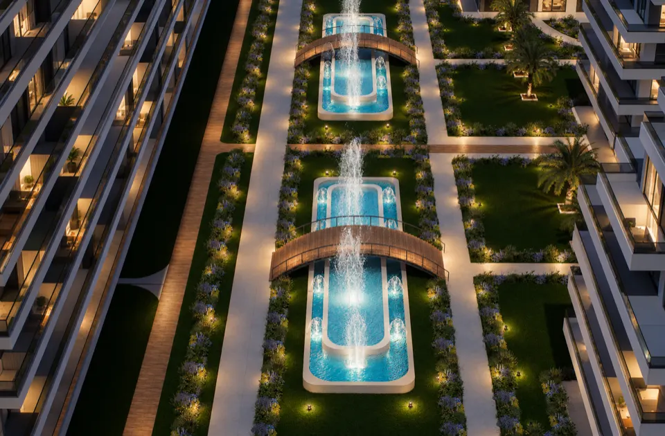 The Icon Mamaia Nord iluminat nocturn pe prima linie la mare, randare noapte perspectiva 17