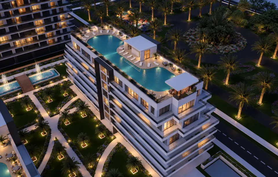The Icon Mamaia Nord iluminat nocturn pe prima linie la mare, randare noapte perspectiva 18