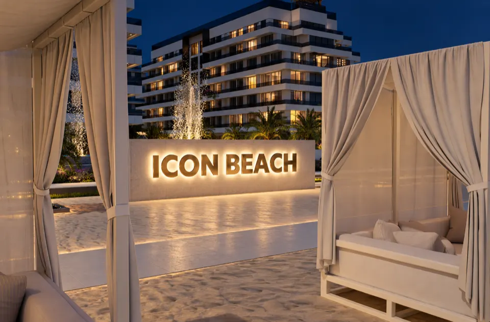 The Icon Mamaia Nord iluminat nocturn pe prima linie la mare, randare noapte perspectiva 19