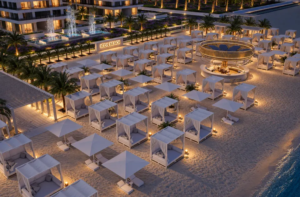 The Icon Mamaia Nord iluminat nocturn pe prima linie la mare, randare noapte perspectiva 20