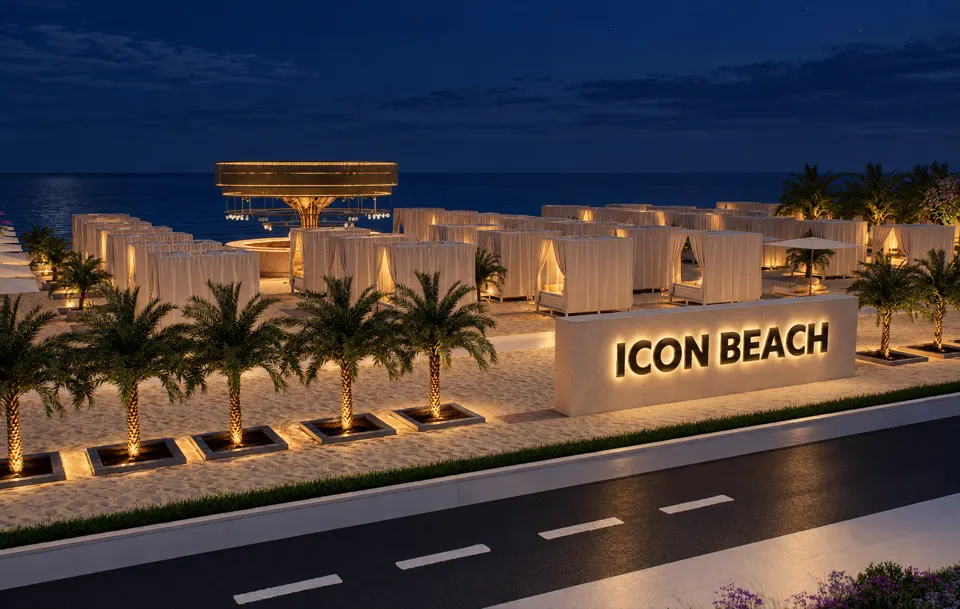 The Icon Mamaia Nord iluminat nocturn pe prima linie la mare, randare noapte perspectiva 22