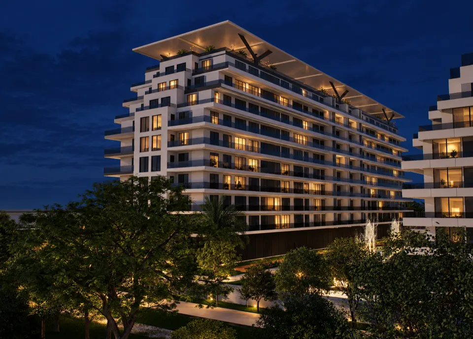 The Icon Mamaia Nord iluminat nocturn pe prima linie la mare, randare noapte perspectiva 24