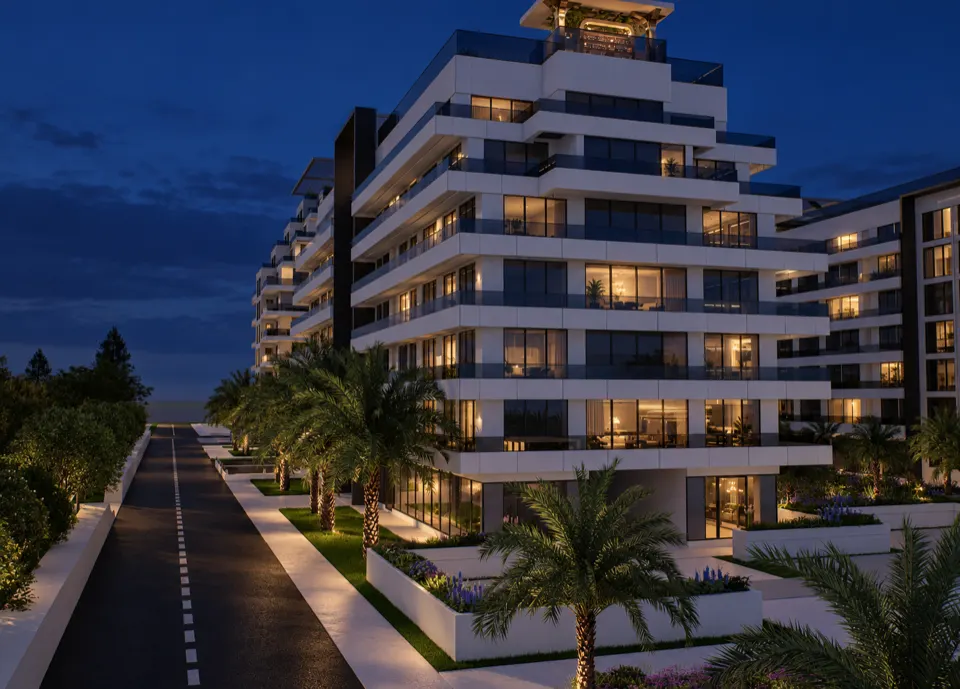 The Icon Mamaia Nord iluminat nocturn pe prima linie la mare, randare noapte perspectiva 25