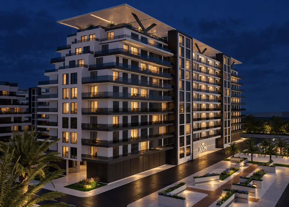 The Icon Mamaia Nord iluminat nocturn pe prima linie la mare, randare noapte perspectiva 26