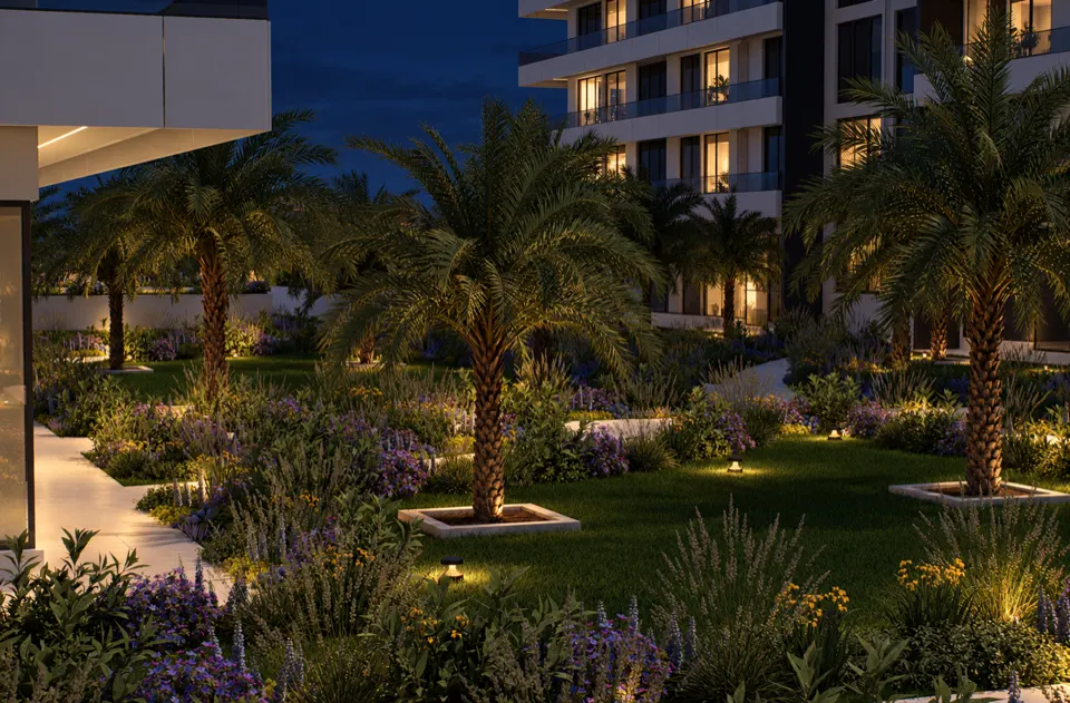 The Icon Mamaia Nord iluminat nocturn pe prima linie la mare, randare noapte perspectiva 28