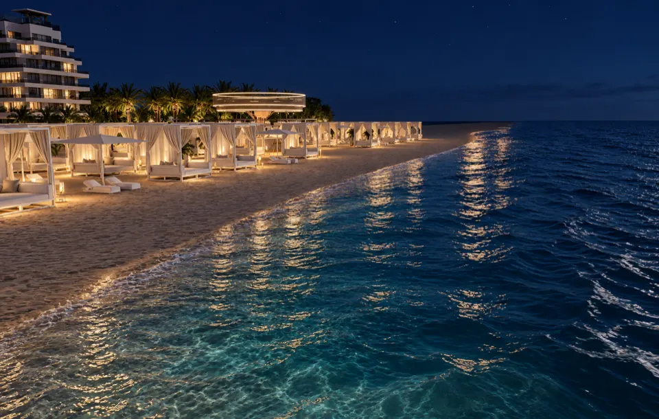 The Icon Mamaia Nord iluminat nocturn pe prima linie la mare, randare noapte perspectiva 30