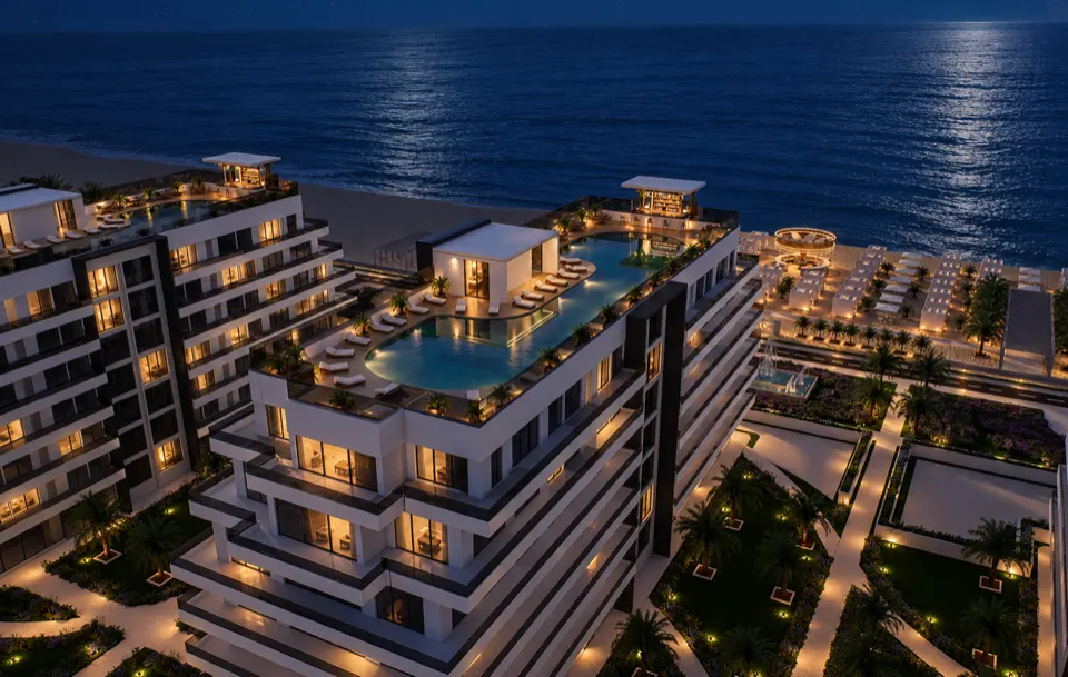 The Icon Mamaia Nord iluminat nocturn pe prima linie la mare, randare noapte perspectiva 33