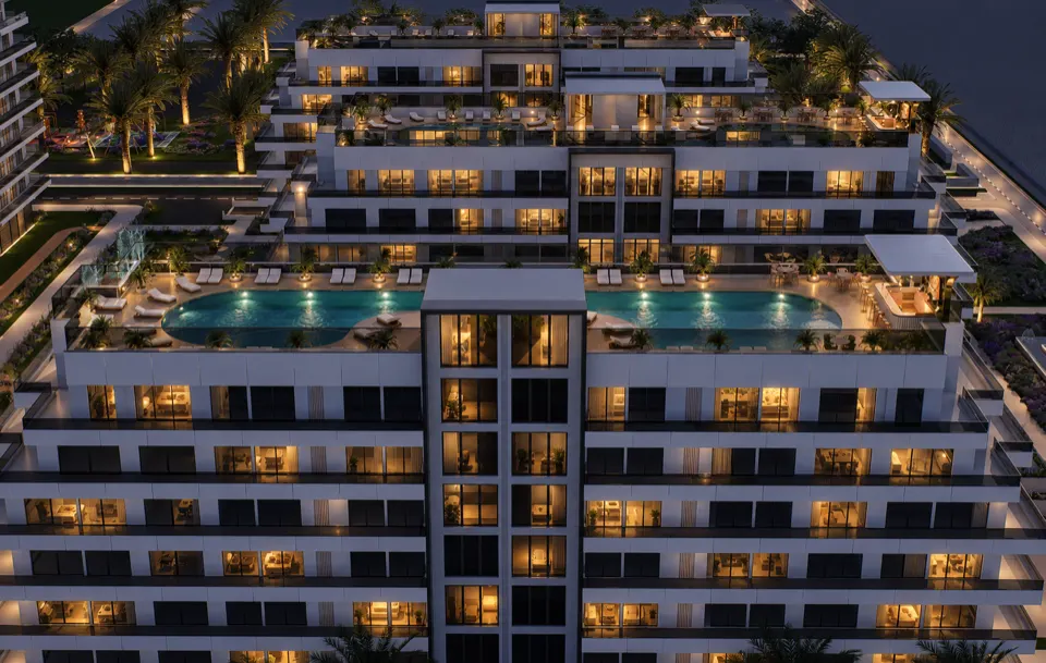 The Icon Mamaia Nord iluminat nocturn pe prima linie la mare, randare noapte perspectiva 36
