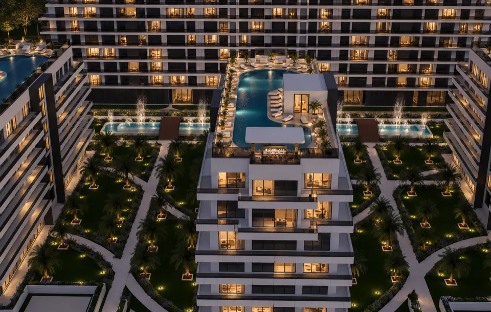 The Icon Mamaia Nord iluminat nocturn pe prima linie la mare, randare noapte perspectiva 39